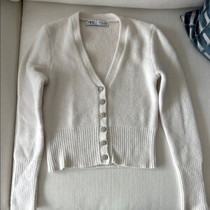 Zara White Soft Cardigan Sweater